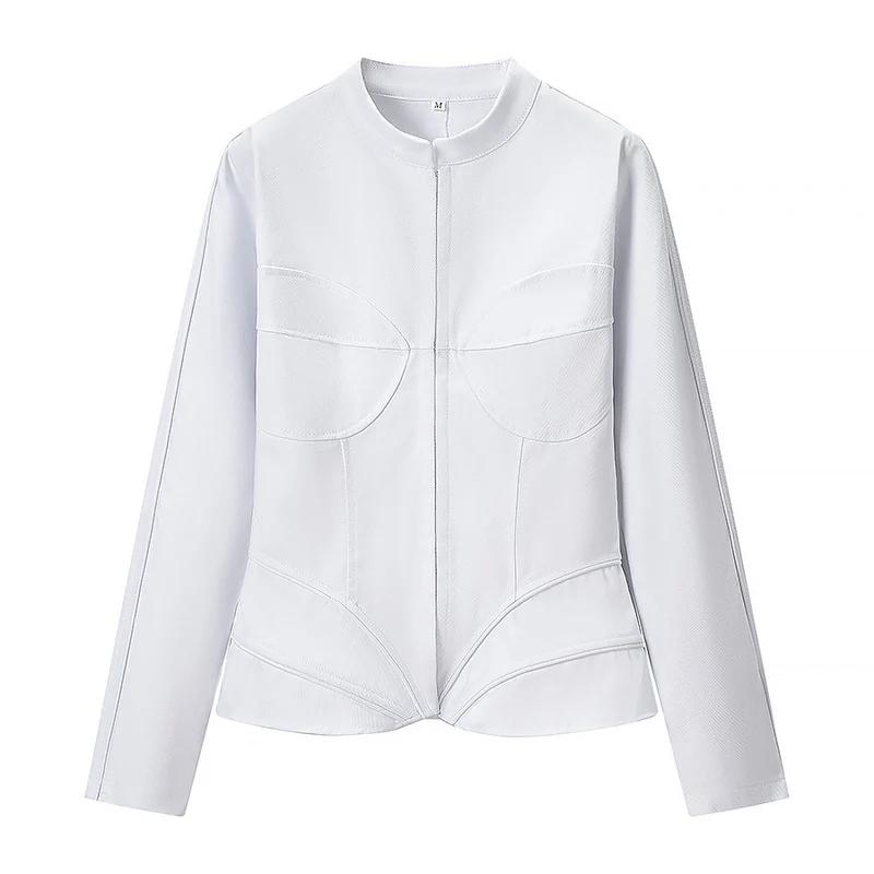 Damen Figurformende Korsagen‑Jacke mit tailliertem Schnitt und Stehkragen Nord Taschen