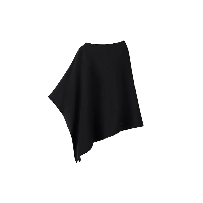 Damen Feiner Strickponcho mit asymmetrischem Saum und U‑Boot‑Ausschnitt Nord Taschen
