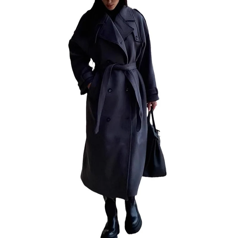 Damen Extravagant geschnittener Oversize-Wollmantel mit Schulterklappen und weitem Schalkragen Nord Taschen