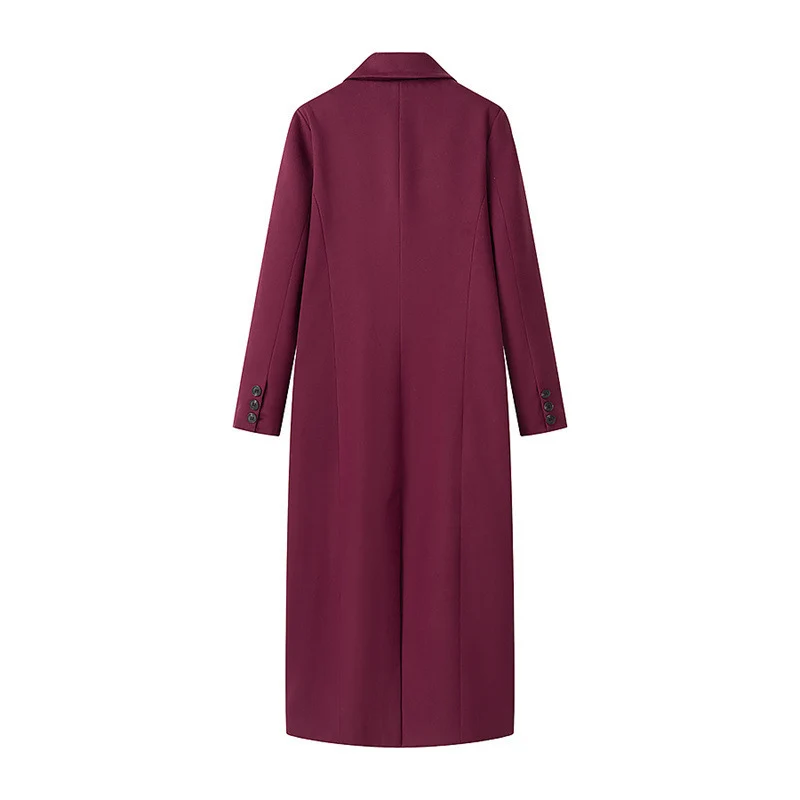 Damen Extra­langer Wollmix‑Mantel mit Doppelreihiger Knopfleiste, Reverskragen und Pattentaschen Nord Taschen