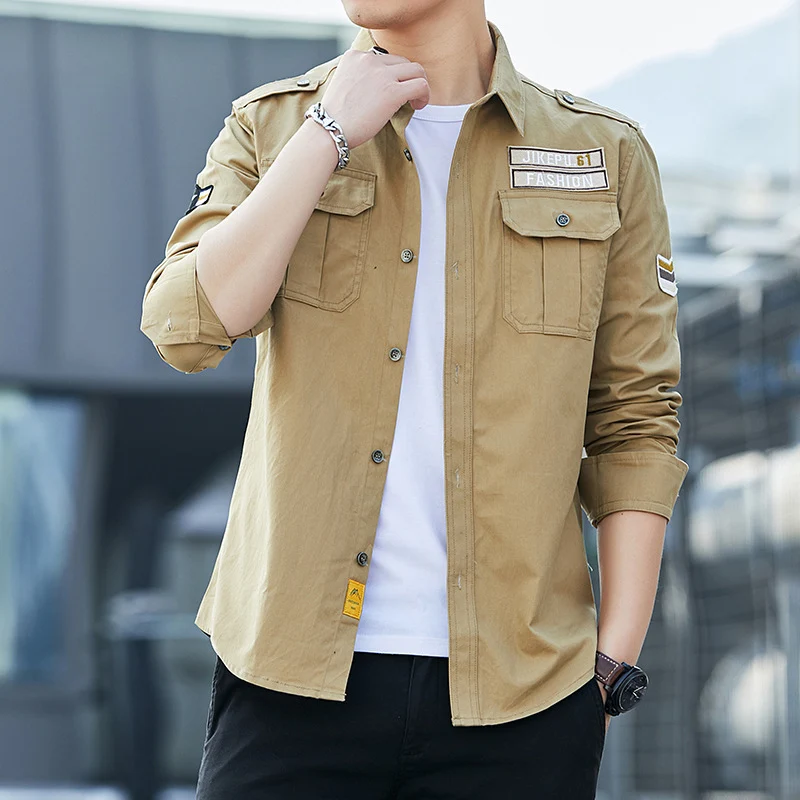 Herren Overshirt im Military-Utility-Stil mit Schulterpatten, Brustklappen und leichtem Baumwollmix Nord Taschen