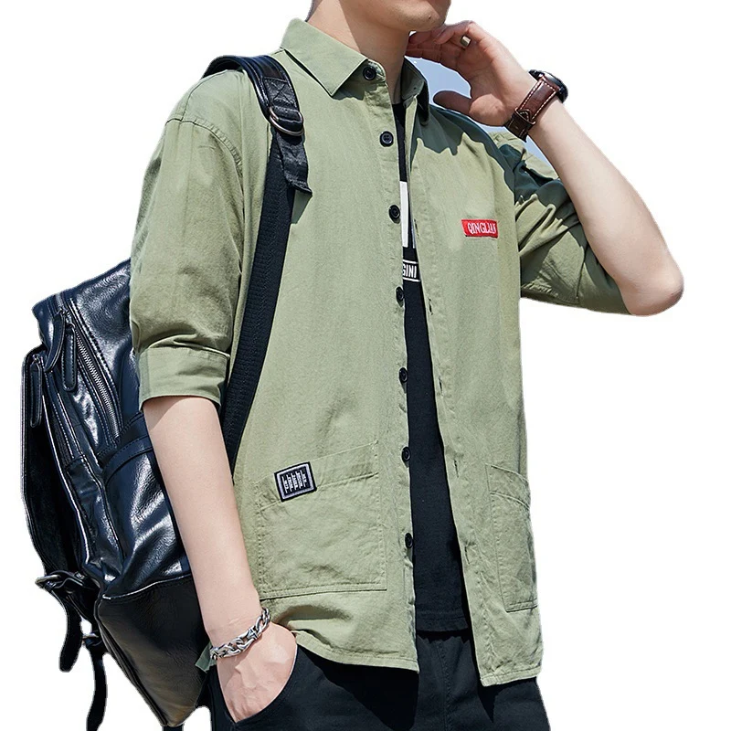 Herren Overshirt‑Hemdjacke im leichten Canvas‑Look mit aufgesetzten Fronttaschen und verkürzten Ärmeln Nord Taschen