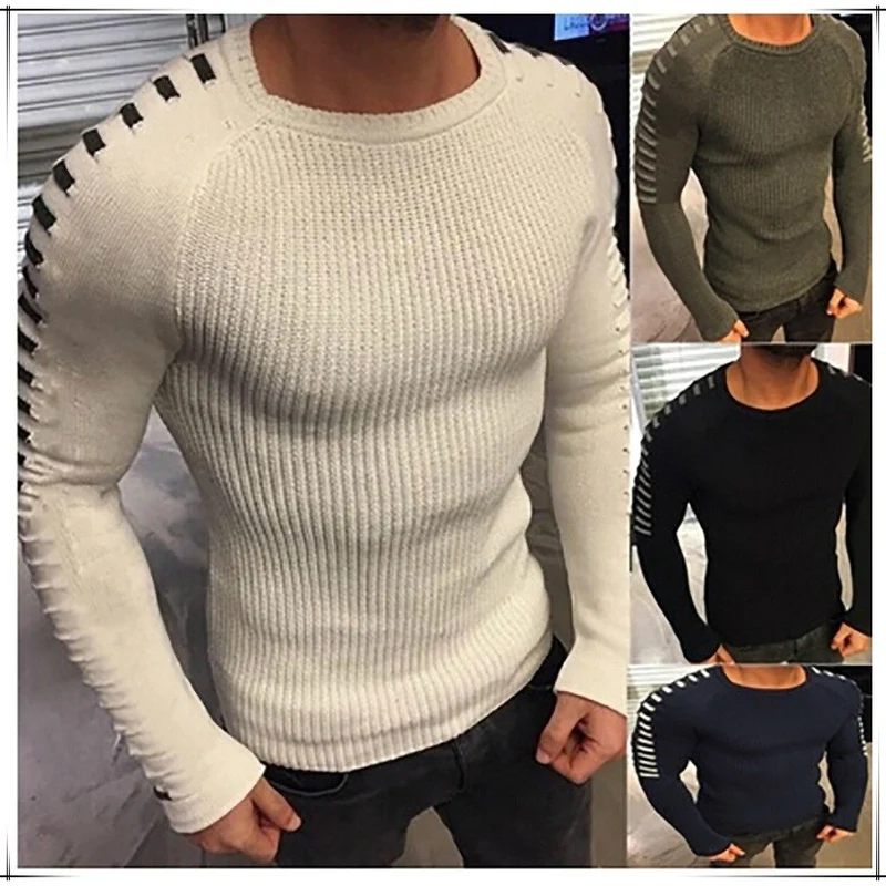 Herren Figurbetonter Rippstrick-Pullover mit Kontraststreifen an den Ärmeln Nord Taschen