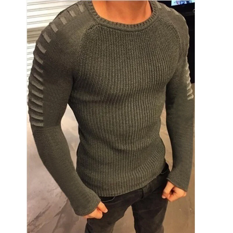 Herren Figurbetonter Rippstrick-Pullover mit Kontraststreifen an den Ärmeln Nord Taschen
