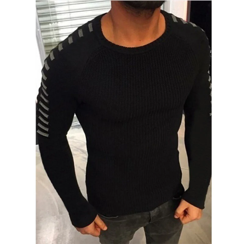 Herren Figurbetonter Rippstrick-Pullover mit Kontraststreifen an den Ärmeln Nord Taschen