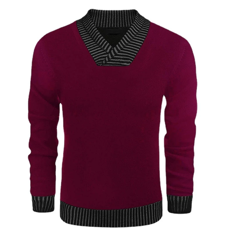 Herren Feinstrick-Pullover mit V-Ausschnitt und kontrastierendem Rippkragen Nord Taschen