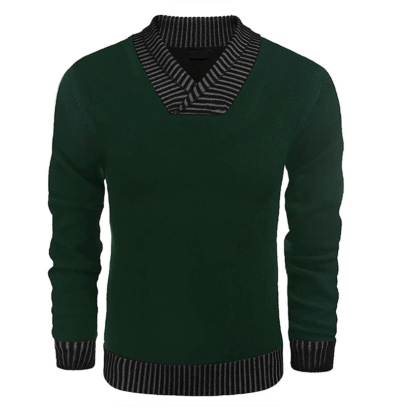 Herren Feinstrick-Pullover mit V-Ausschnitt und kontrastierendem Rippkragen Nord Taschen