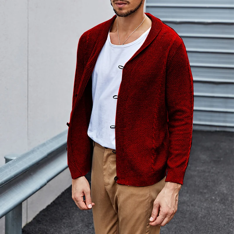Herren Feinstrick-Cardigan mit Schalkragen, Karabiner-Verschlüssen und Strukturstrick Nord Taschen