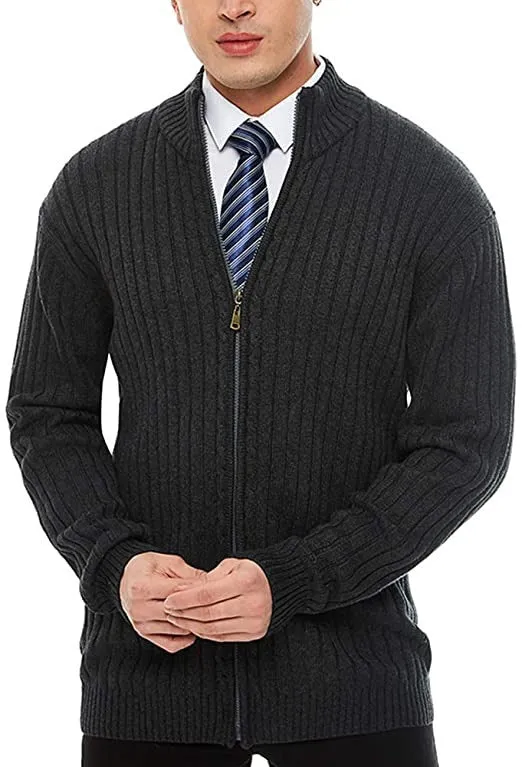 Herren Feinstrick-Cardigan mit durchgehendem Reißverschluss, Stehkragen und markanter Rippenstruktur Nord Taschen