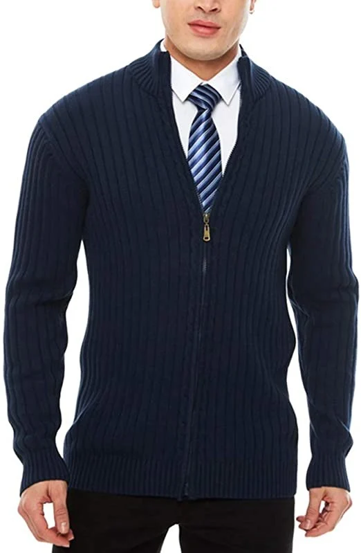 Herren Feinstrick-Cardigan mit durchgehendem Reißverschluss, Stehkragen und markanter Rippenstruktur Nord Taschen