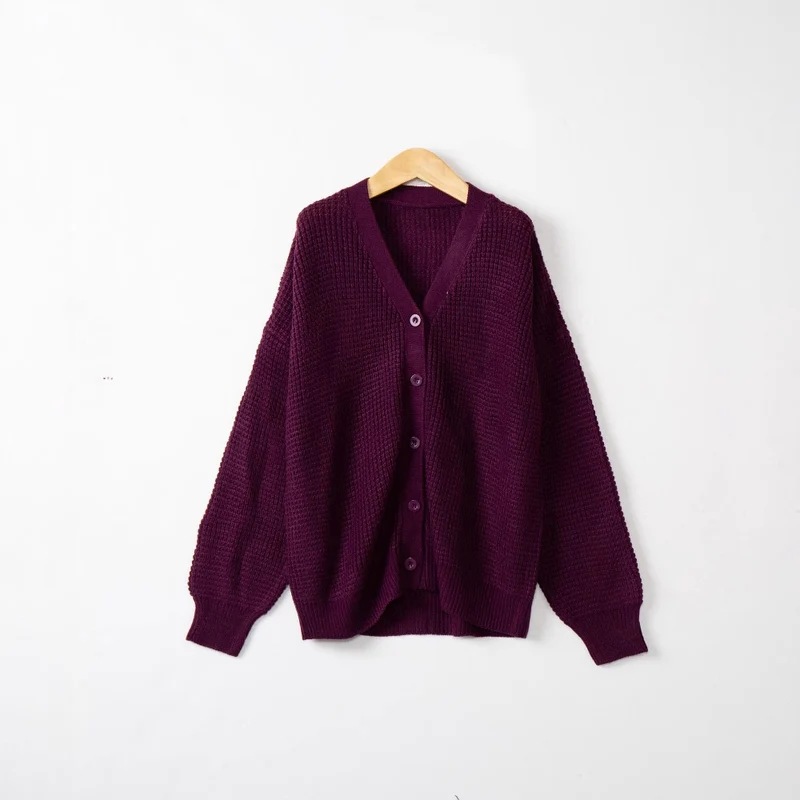 Damen Waffelstruktur-Cardigan mit tiefem V-Ausschnitt und kastigem Oversize-Schnitt Nord Taschen