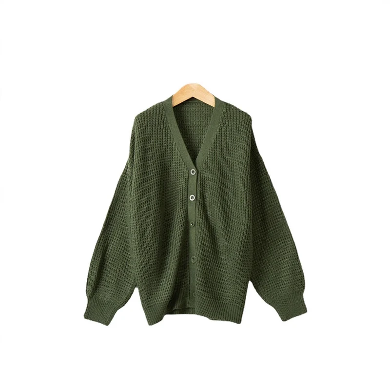 Damen Waffelstruktur-Cardigan mit tiefem V-Ausschnitt und kastigem Oversize-Schnitt Nord Taschen