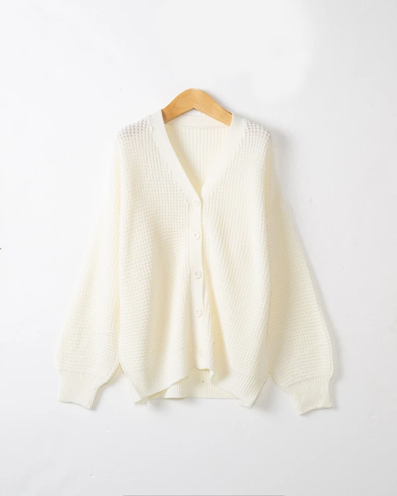 Damen Waffelstruktur-Cardigan mit tiefem V-Ausschnitt und kastigem Oversize-Schnitt Nord Taschen
