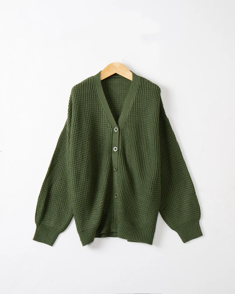 Damen Waffelstruktur-Cardigan mit tiefem V-Ausschnitt und kastigem Oversize-Schnitt Nord Taschen