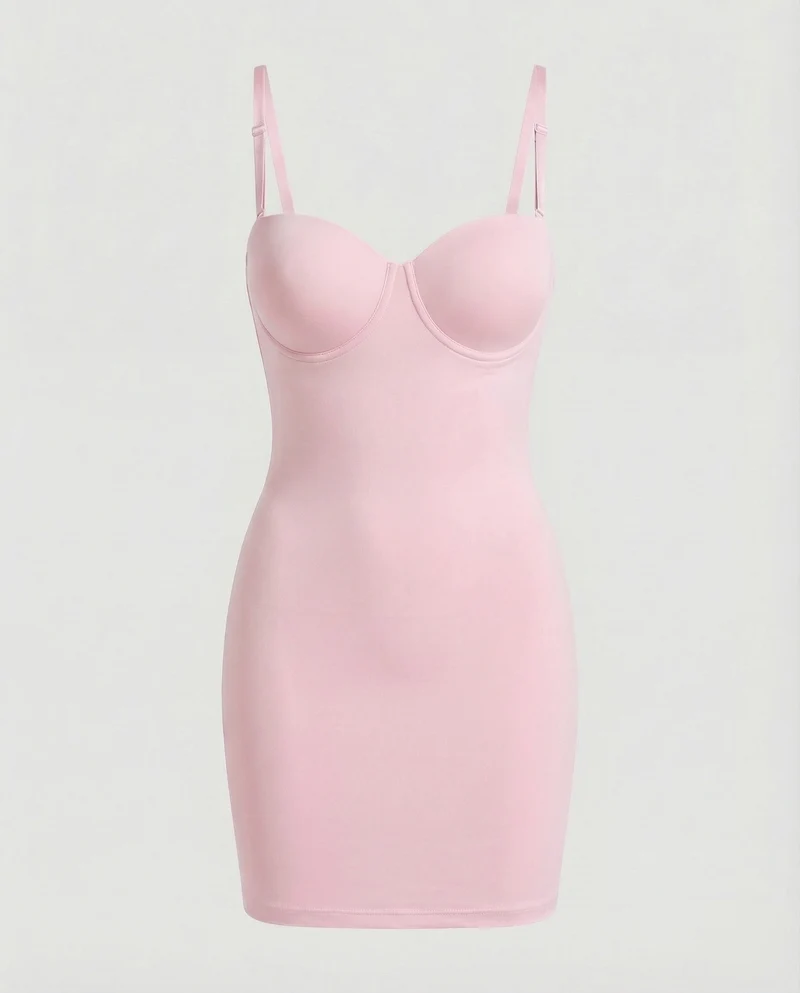 Damen figurformendes Shapewear-Kleid mit integrierten Bügelcups, nahtloser Taillen- und Hüftformung und verstellbaren Trägern