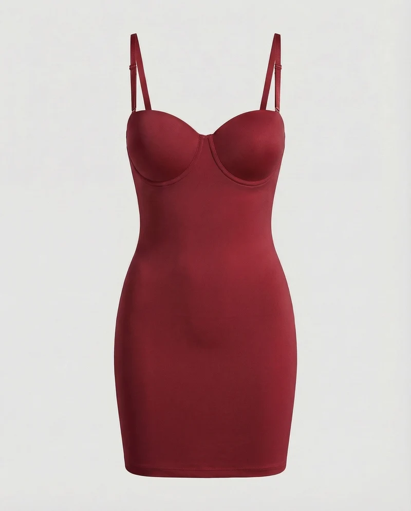Damen figurformendes Shapewear-Kleid mit integrierten Bügelcups, nahtloser Taillen- und Hüftformung und verstellbaren Trägern