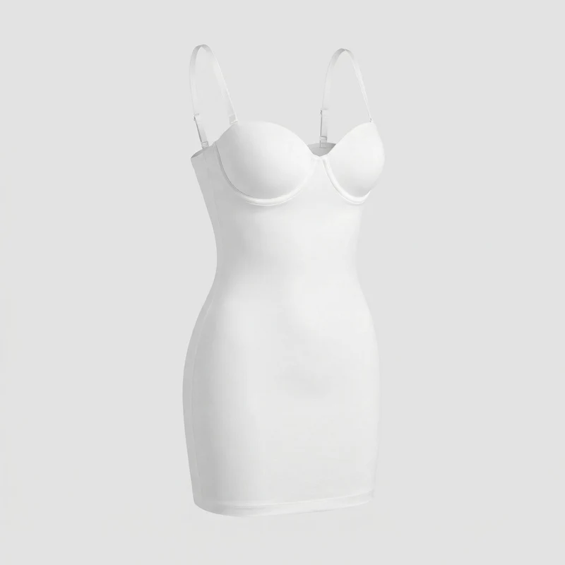 Damen figurformendes Shapewear-Kleid mit integrierten Bügelcups, nahtloser Taillen- und Hüftformung und verstellbaren Trägern