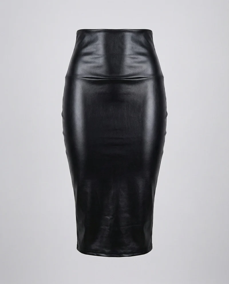Damen figurbetonter High-Waist-Formrock aus Lackleder