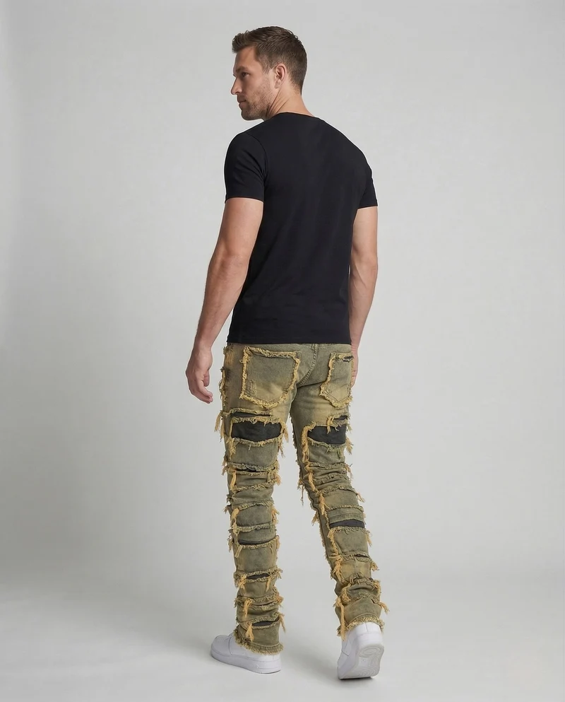 Herren Slim Fit Jeans mit Fransenstreifen