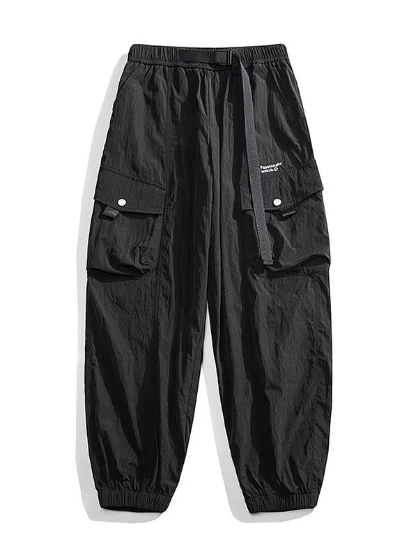 Herren Nylon Utility Cargohose mit elastischem Bund, verstellbarem Gürtel und Pattentaschen Nord Taschen