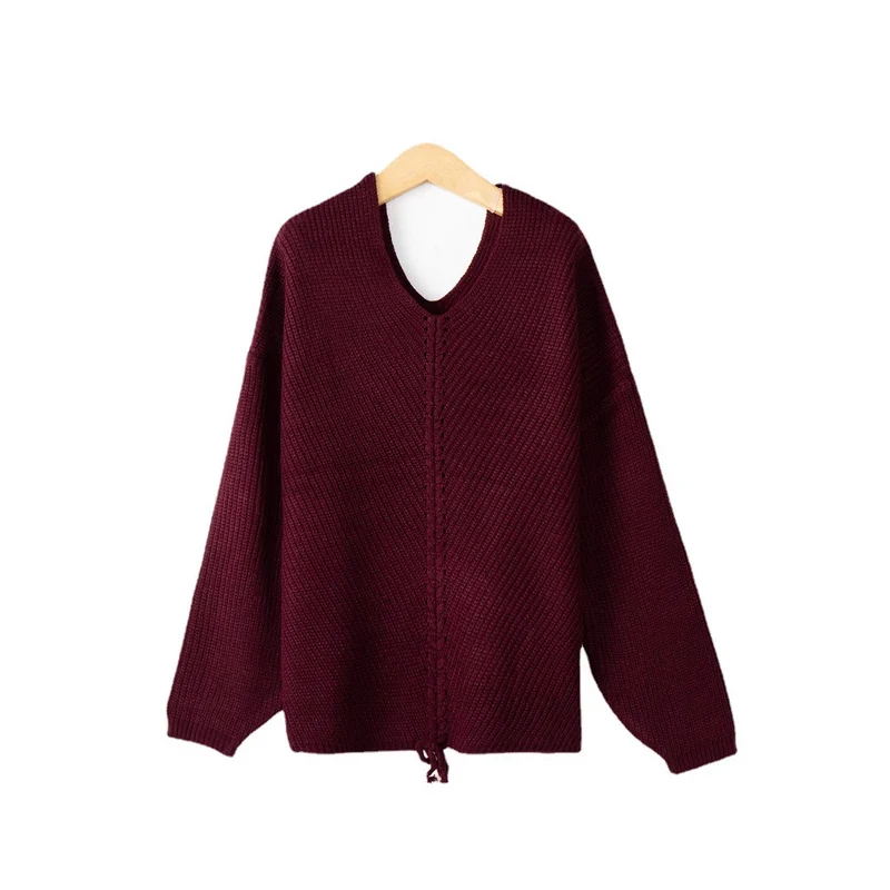 Damen Strickpullover mit Zopfmittelnaht, V‑Ausschnitt und Kordelzug Nord Taschen