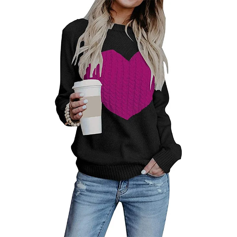 Damen Strickpullover mit Herzapplikation, Rippbündchen und legerer Passform Nord Taschen