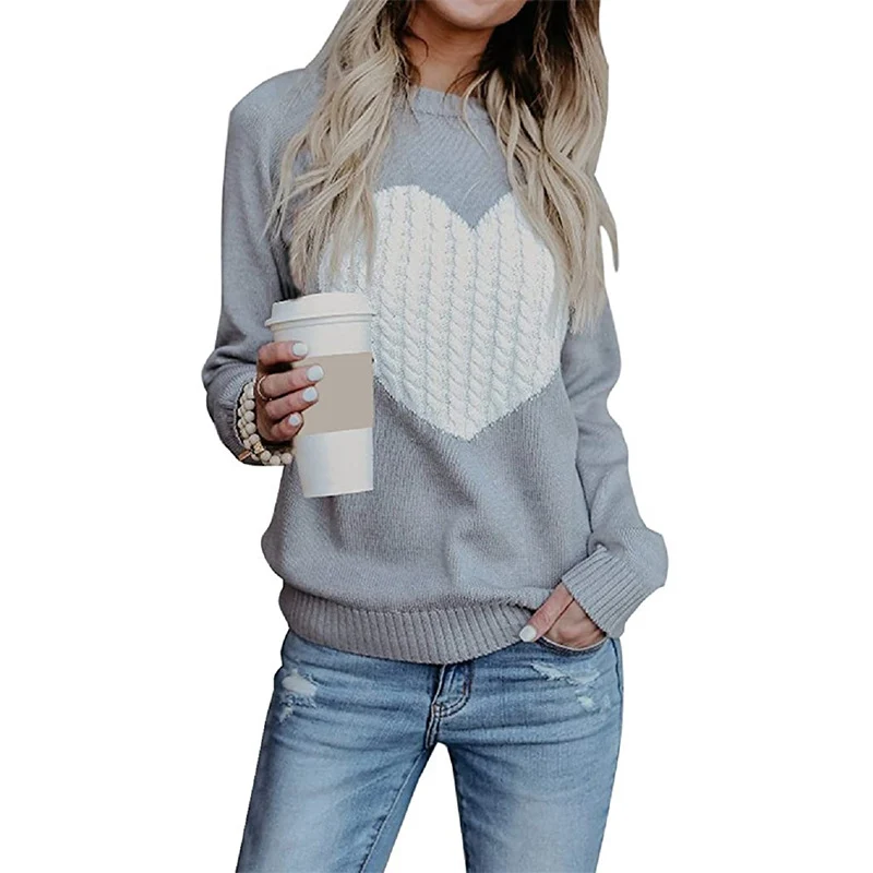 Damen Strickpullover mit Herzapplikation, Rippbündchen und legerer Passform Nord Taschen
