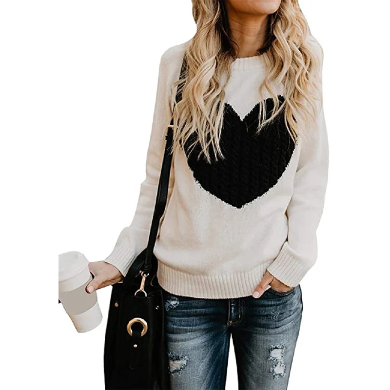 Damen Strickpullover mit Herzapplikation, Rippbündchen und legerer Passform Nord Taschen