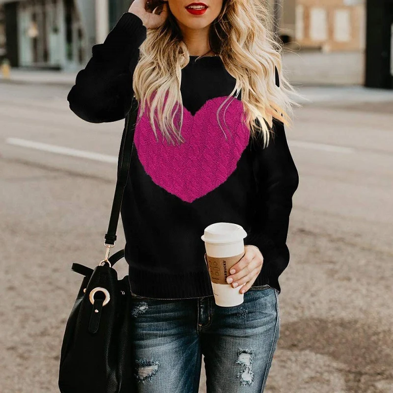 Damen Strickpullover mit Herzapplikation, Rippbündchen und legerer Passform Nord Taschen