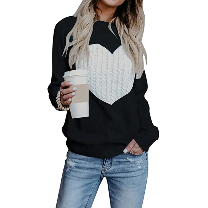 Damen Strickpullover mit Herzapplikation, Rippbündchen und legerer Passform Nord Taschen