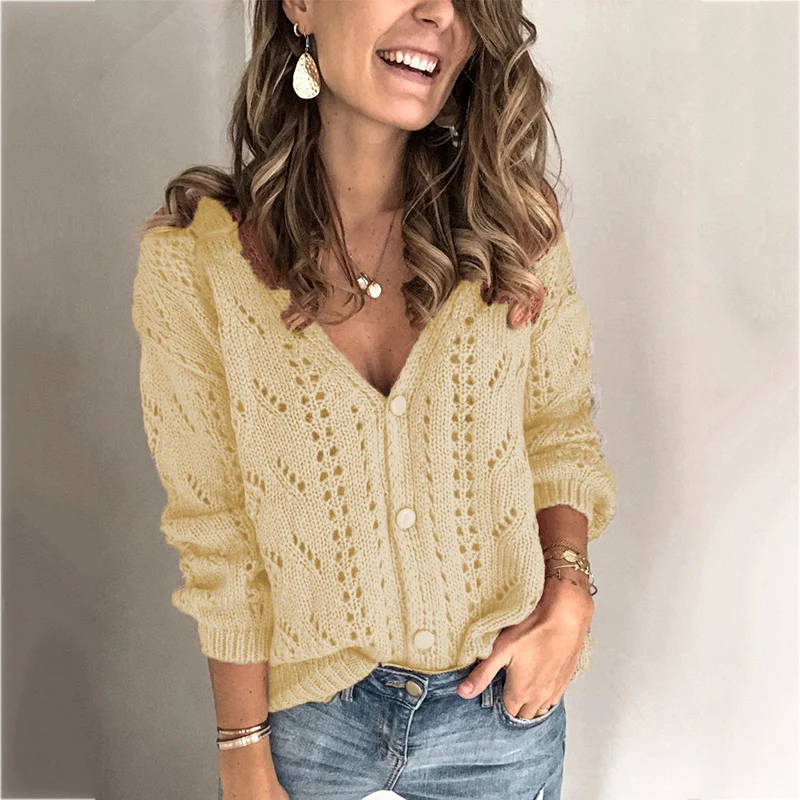 Damen Strickcardigan mit V-Ausschnitt und Ajourmuster Nord Taschen