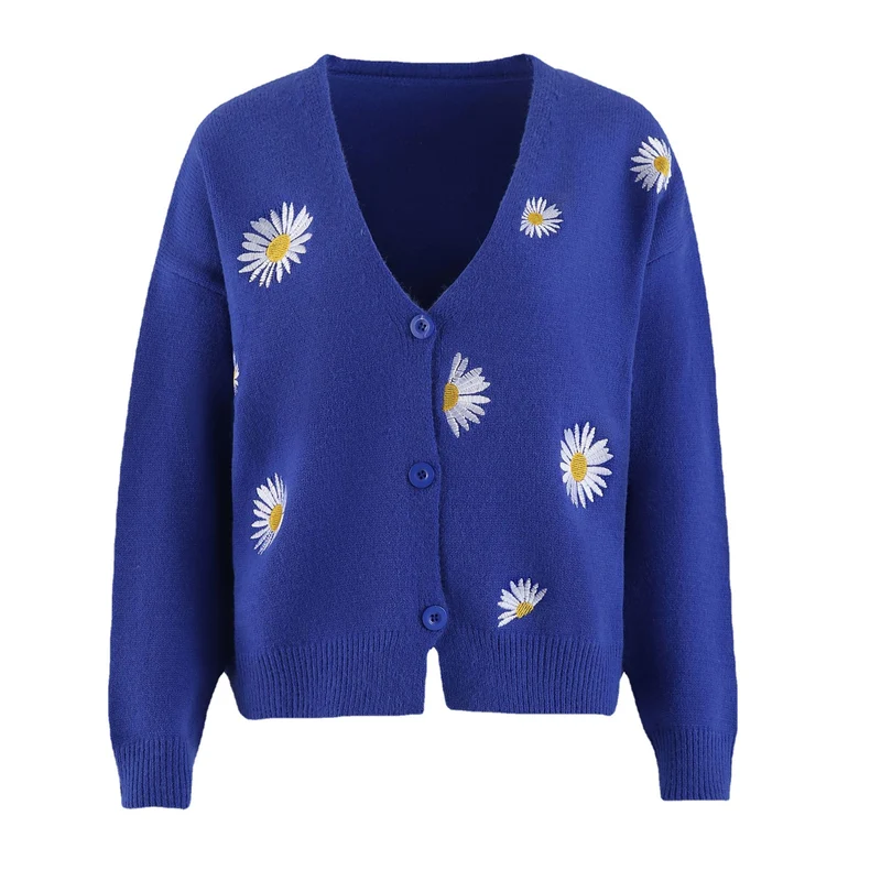 Damen Strickcardigan mit Gänseblümchen-Stickerei Nord Taschen