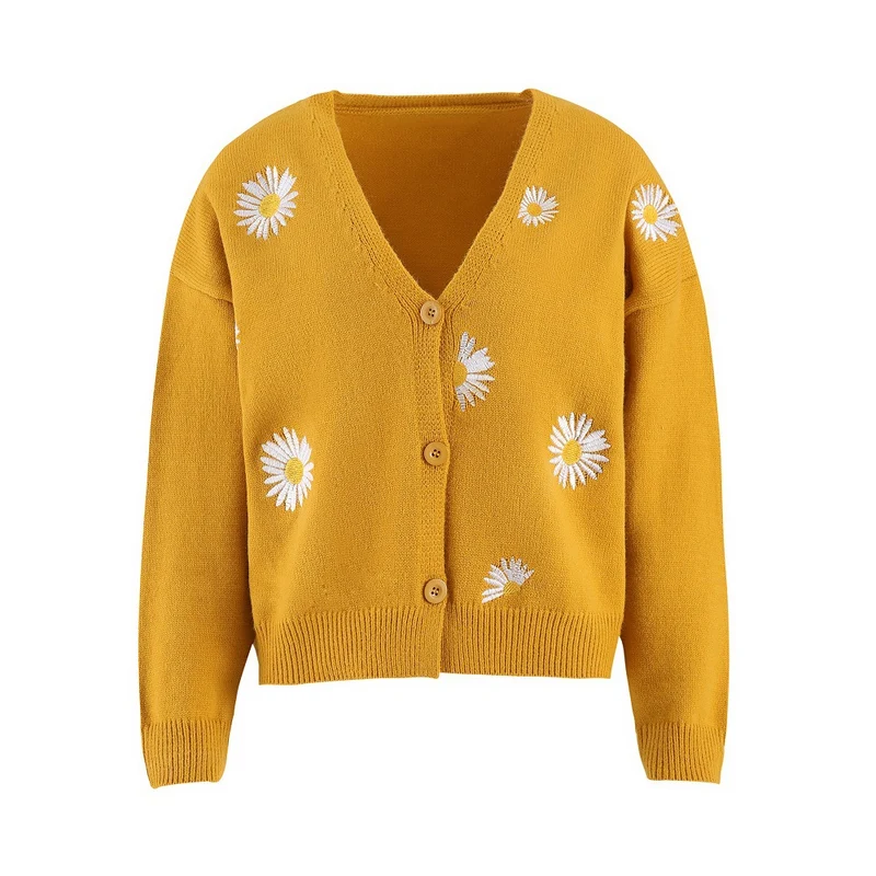 Damen Strickcardigan mit Gänseblümchen-Stickerei Nord Taschen