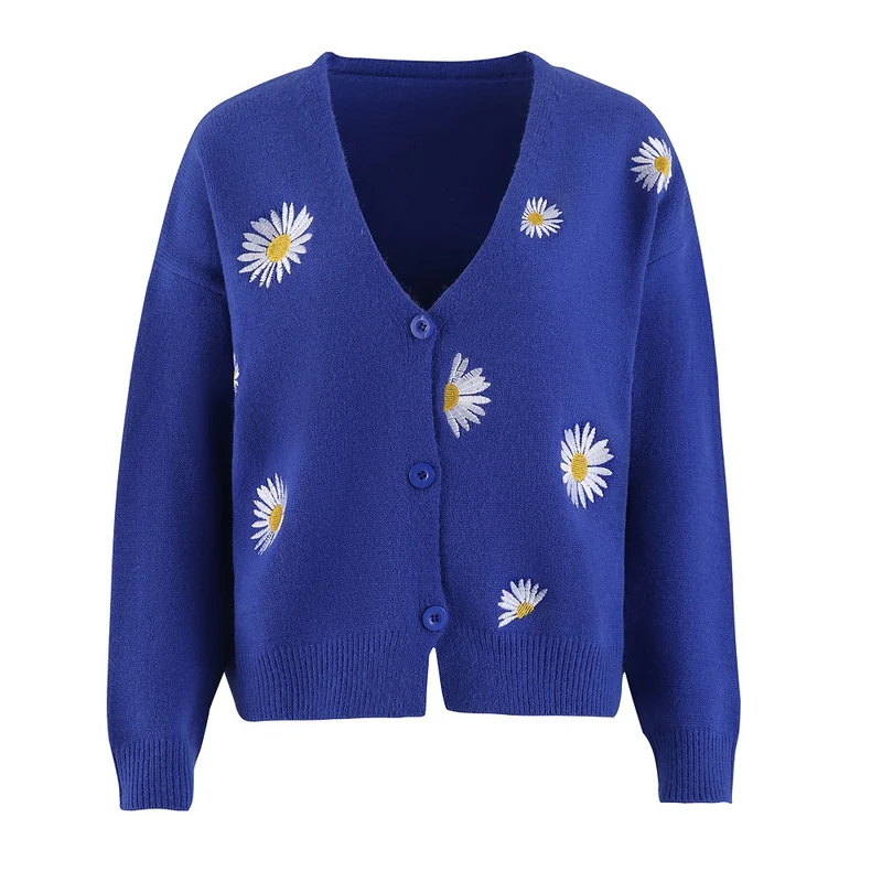 Damen Strickcardigan mit Gänseblümchen-Stickerei Nord Taschen