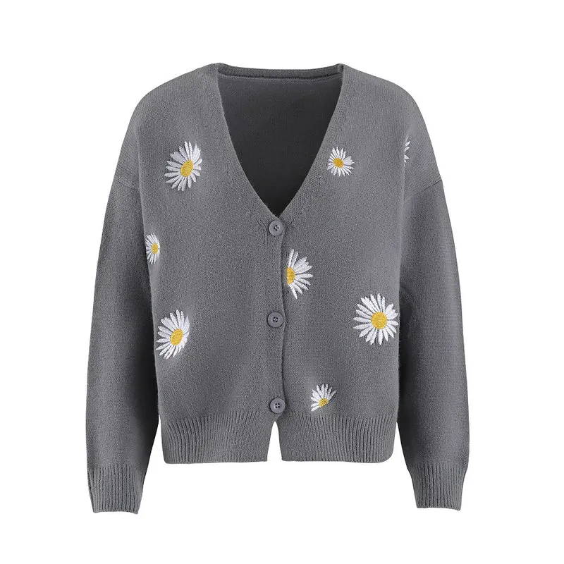 Damen Strickcardigan mit Gänseblümchen-Stickerei Nord Taschen