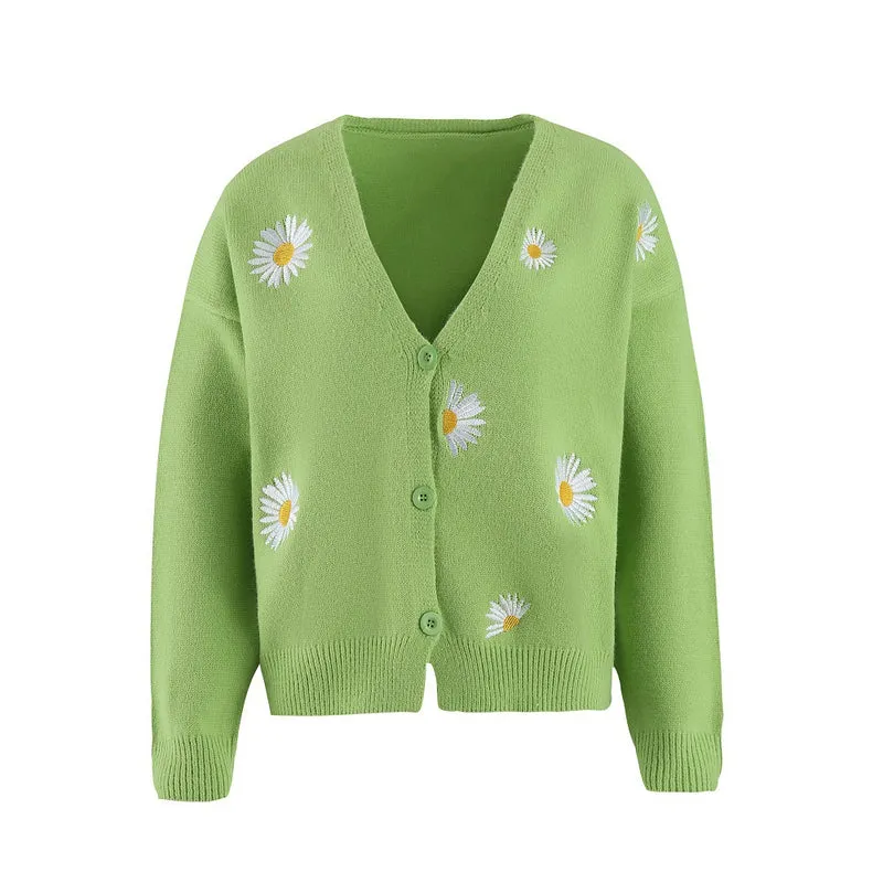 Damen Strickcardigan mit Gänseblümchen-Stickerei Nord Taschen