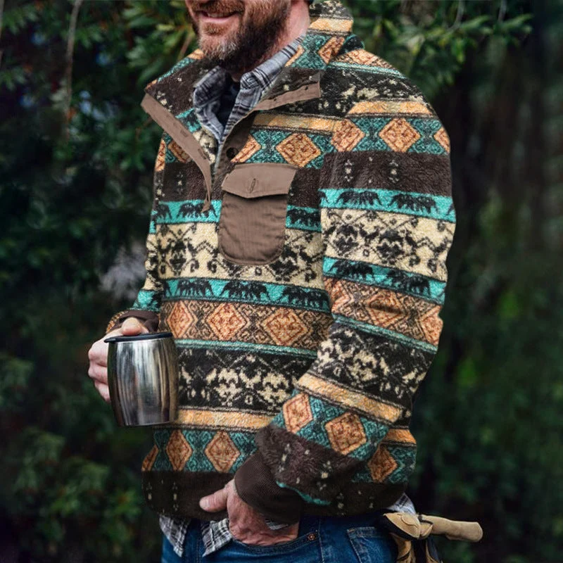 Herren Fleece-Pullover mit Karomuster und Hohem Kragen Avellé