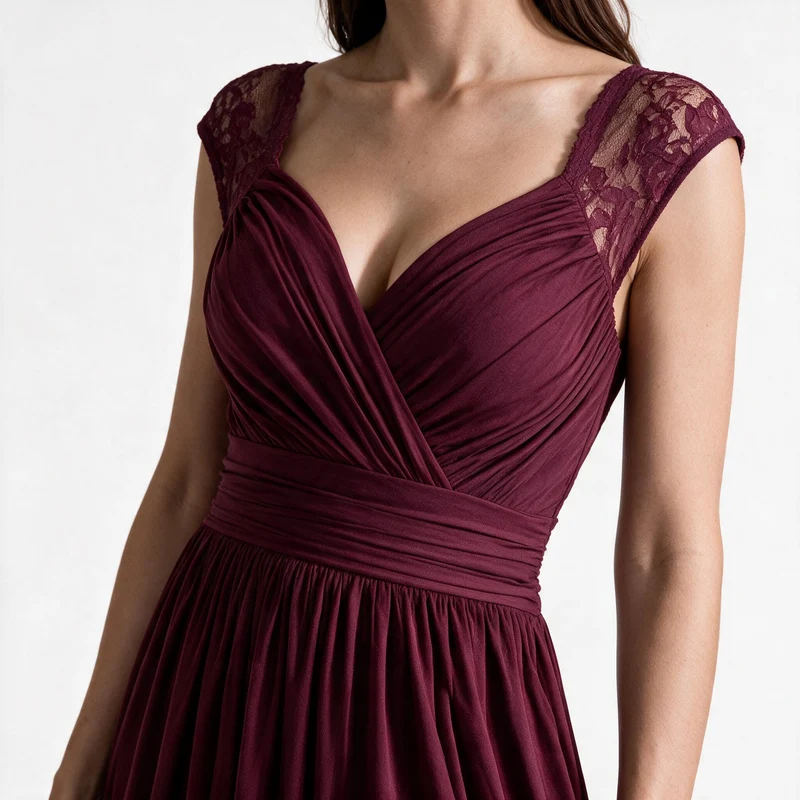 Damen Abendkleid mit Elegantem V-Ausschnitt und Rüschendetails - Vittorelli