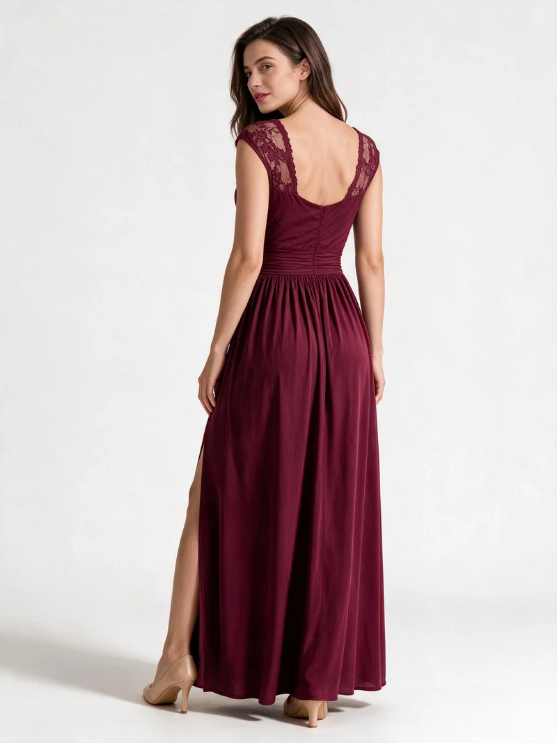 Damen Abendkleid mit Elegantem V-Ausschnitt und Rüschendetails - Vittorelli