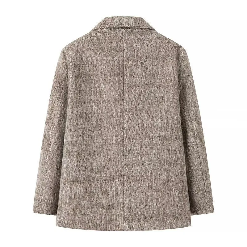 Damen Boxy Wollmix-Blazer-Mantel mit Bouclé‑Struktur, Reverskragen und Pattentaschen Nord Taschen
