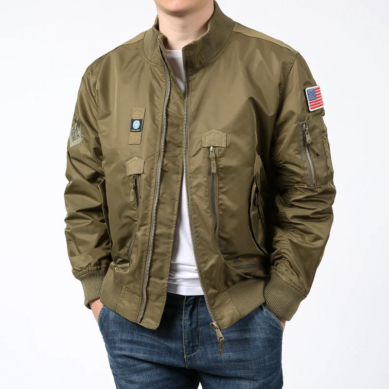 Herren Nylon-Bomberjacke im Pilotencut mit Mehrfach-Zip-Taschen und Ärmelorganizer Nord Taschen