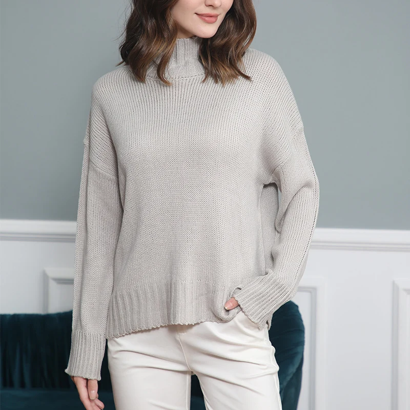 Damen Rollkragen-Pullover aus Grobstrick mit Oversize-Schnitt Nord Taschen