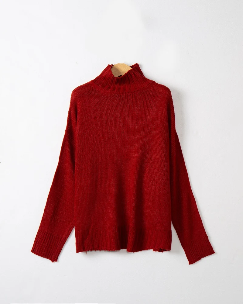Damen Rollkragen-Pullover aus Grobstrick mit Oversize-Schnitt Nord Taschen