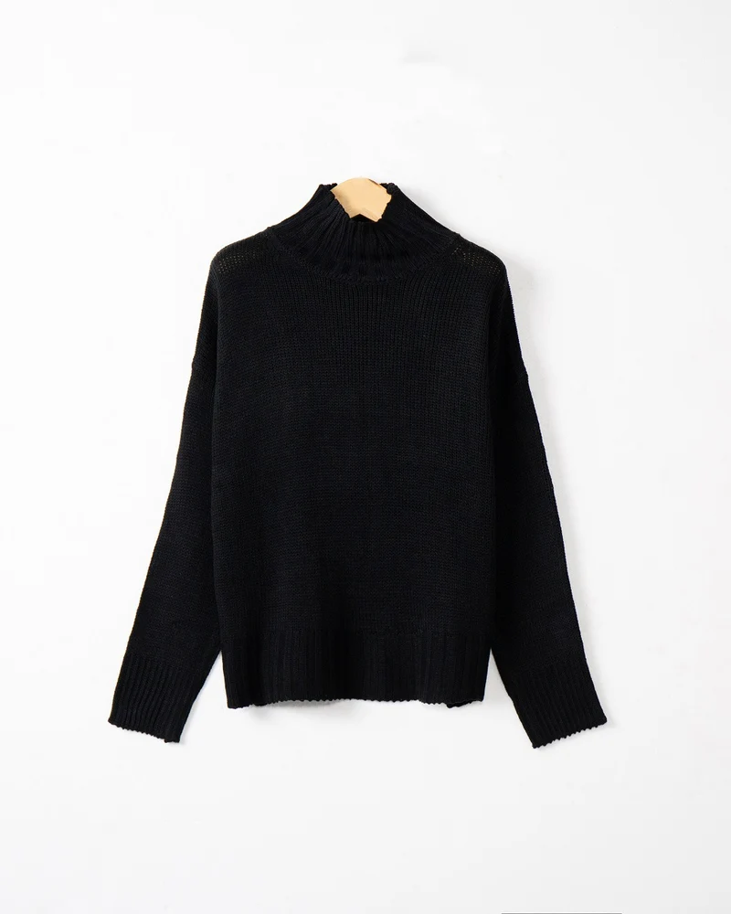 Damen Rollkragen-Pullover aus Grobstrick mit Oversize-Schnitt Nord Taschen