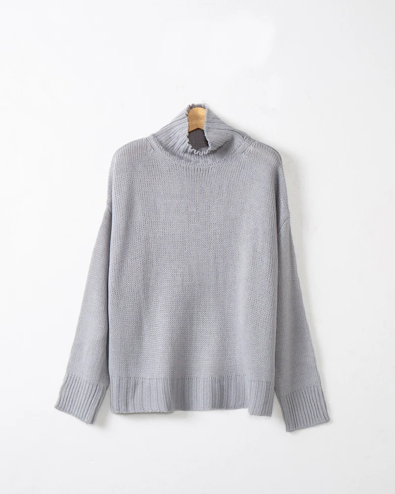 Damen Rollkragen-Pullover aus Grobstrick mit Oversize-Schnitt Nord Taschen