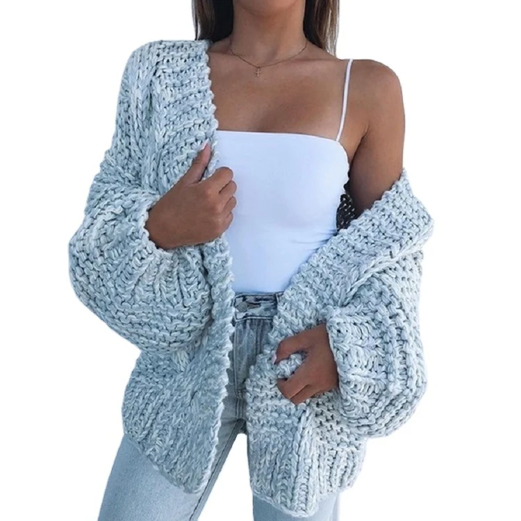 Damen Oversized Grobstrick-Cardigan mit Balloon-Ärmeln und offener Front Nord Taschen