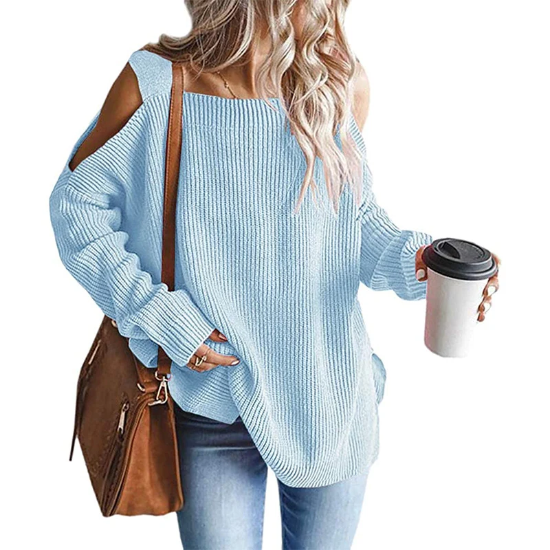 Damen Oversize Strickpullover mit Cut-Out-Schulter, geripptem Feinstrick und weitem U-Boot-Ausschnitt Nord Taschen