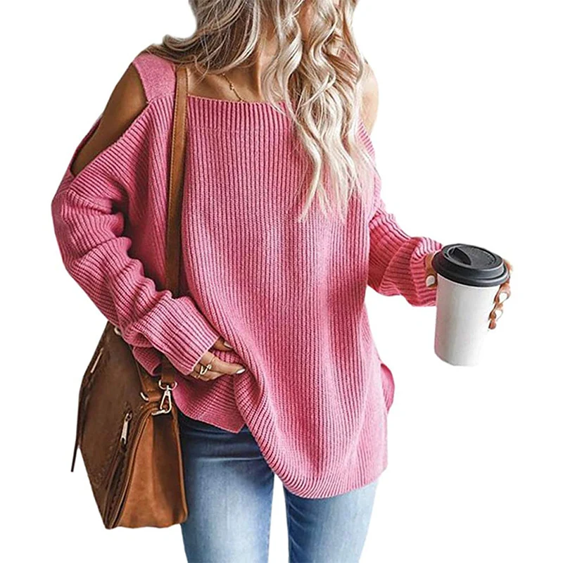 Damen Oversize Strickpullover mit Cut-Out-Schulter, geripptem Feinstrick und weitem U-Boot-Ausschnitt Nord Taschen