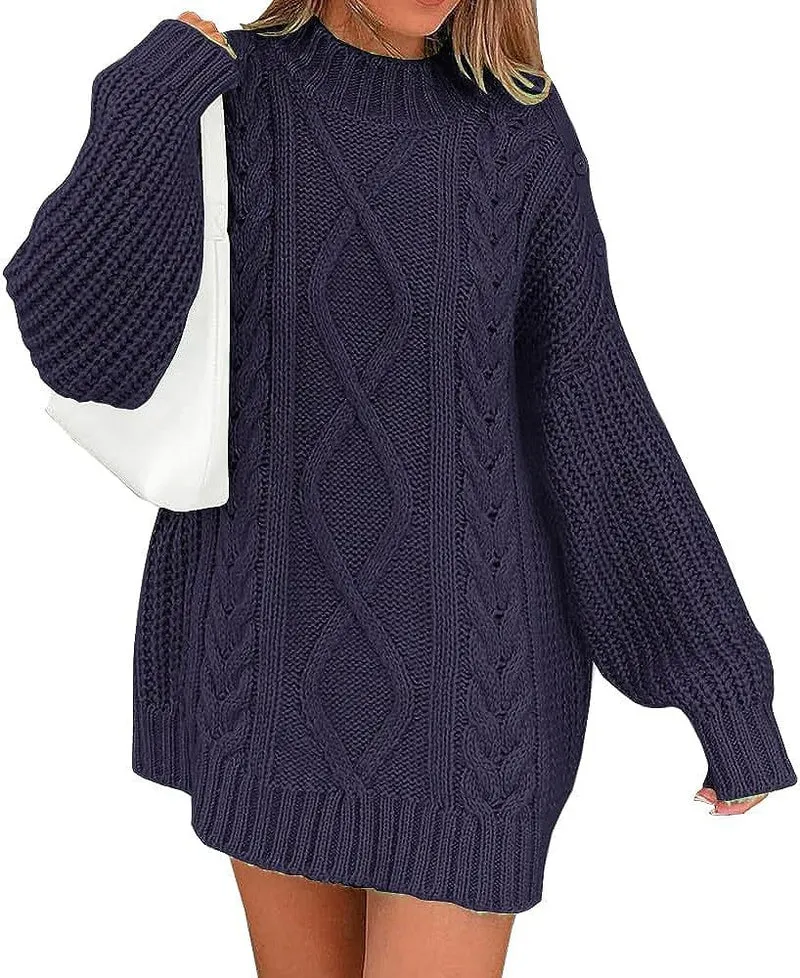 Damen Oversize Strickkleid mit Zopf- und Rippstruktur Nord Taschen