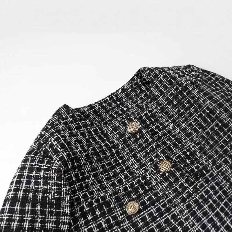 Damen Bouclé-Tweed-Jacke mit Zierknöpfen und kastiger Cropped-Silhouette Nord Taschen